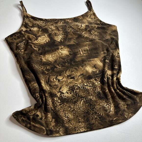 Vintage Best Look Paris Baroque Print Cami Top Brown Gold Boho Y2K Size Small - Picture 5 of 9